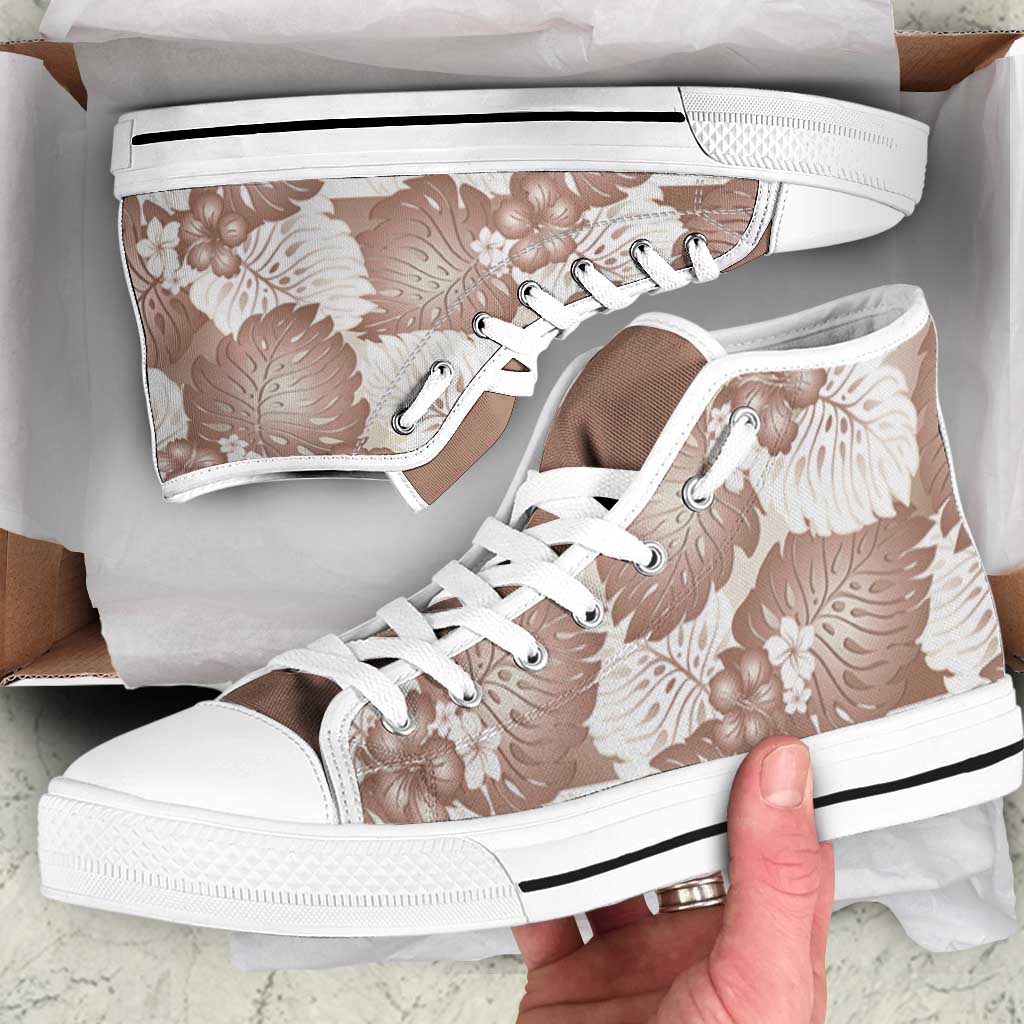 Mocha Mousse Aloha Hawaii High Top Shoes Monstera Hibiscus Plumeria Seamless Vibes LT14 Mocha Mousse - Polynesian Pride