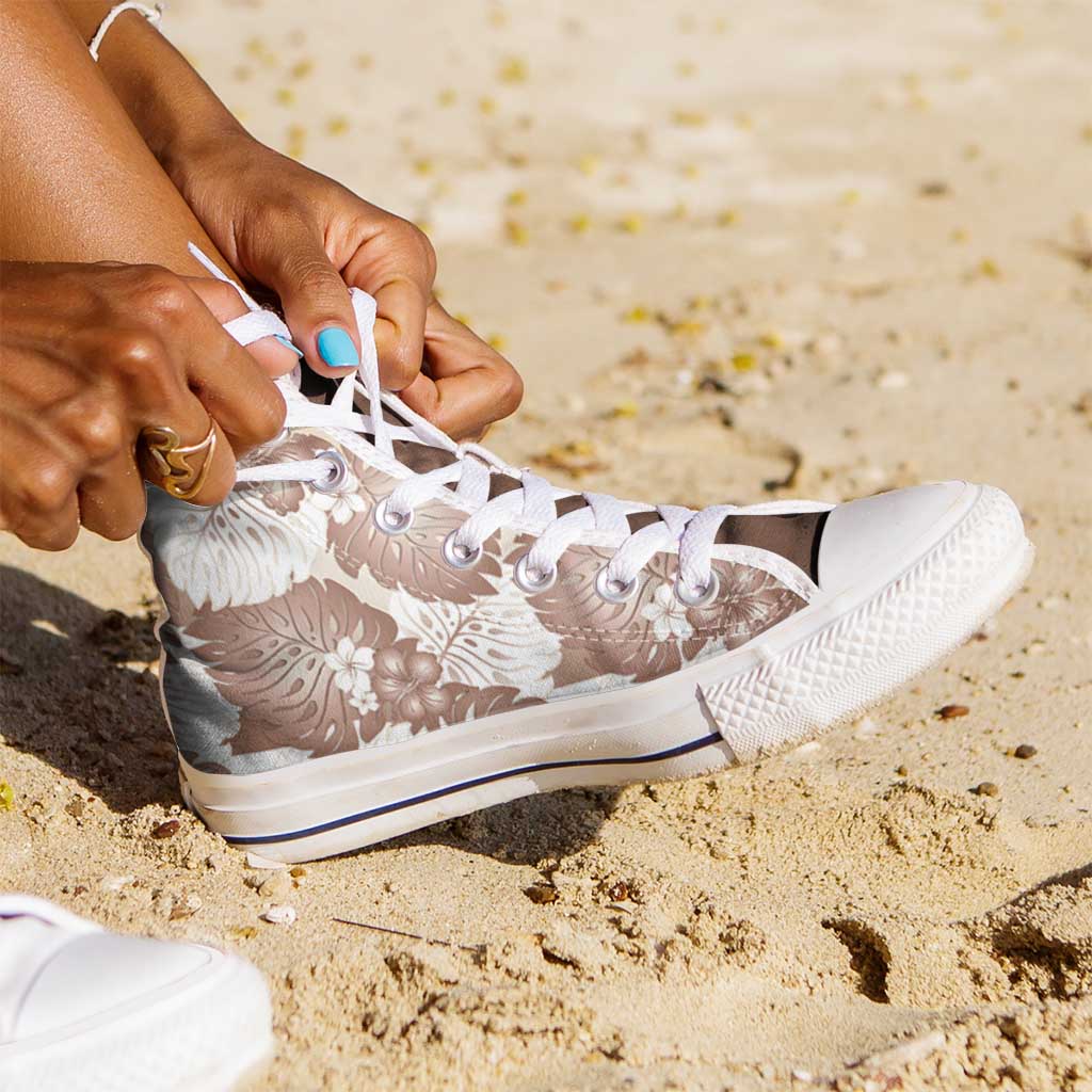 Mocha Mousse Aloha Hawaii High Top Shoes Monstera Hibiscus Plumeria Seamless Vibes LT14 - Polynesian Pride