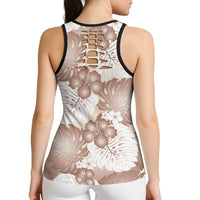 Mocha Mousse Aloha Hawaii Hollow Tank Top Monstera Hibiscus Plumeria Seamless Vibes - Polynesian Pride
