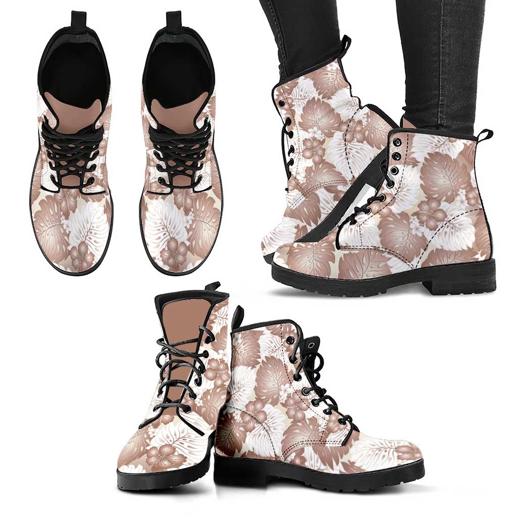Mocha Mousse Aloha Hawaii Leather Boots Monstera Hibiscus Plumeria Seamless Vibes LT14 - Polynesian Pride