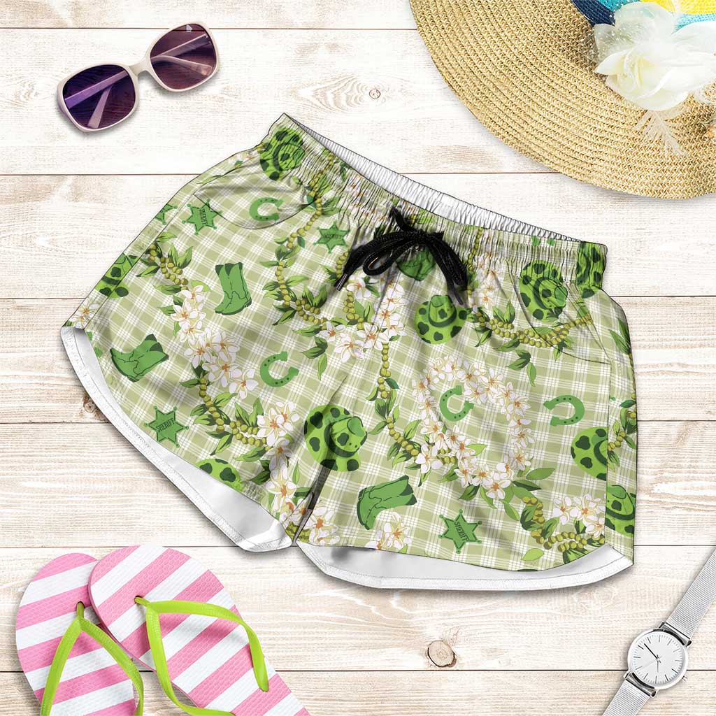 Mokihana Maile Ilima Leis Paniolo Palaka Shorts for Women Hawaiian Omaomo Ala Spirit - Polynesian Pride