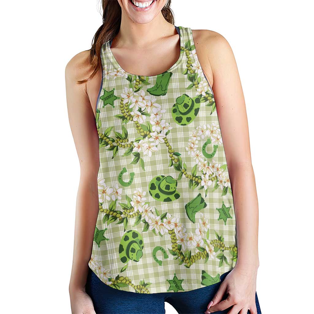 Mokihana Maile Ilima Leis Paniolo Palaka Women Racerback Tank Hawaiian Omaomo Ala Spirit - Polynesian Pride