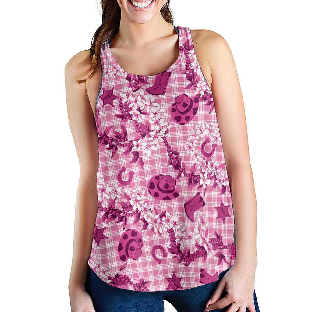 Mokihana Maile Ilima Leis Paniolo Palaka Women Racerback Tank Hawaiian Omaomo Ulaula Spirit - Polynesian Pride