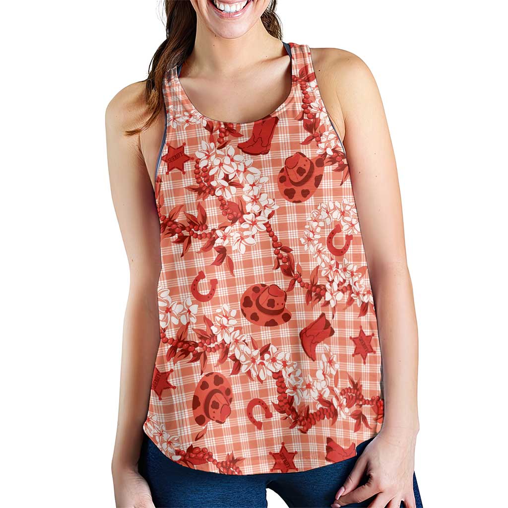 Mokihana Maile Ilima Leis Paniolo Palaka Women Racerback Tank Hawaiian Ulaula Spirit - Polynesian Pride