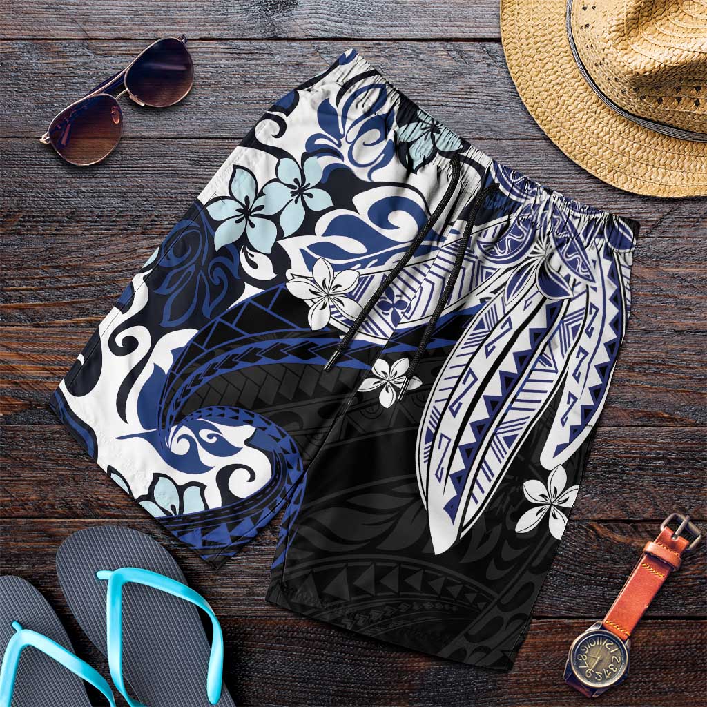 Monstera Plumeria Flowers Blue Shorts for Men Polynesian Pattern LT01 Blue - Polynesian Pride