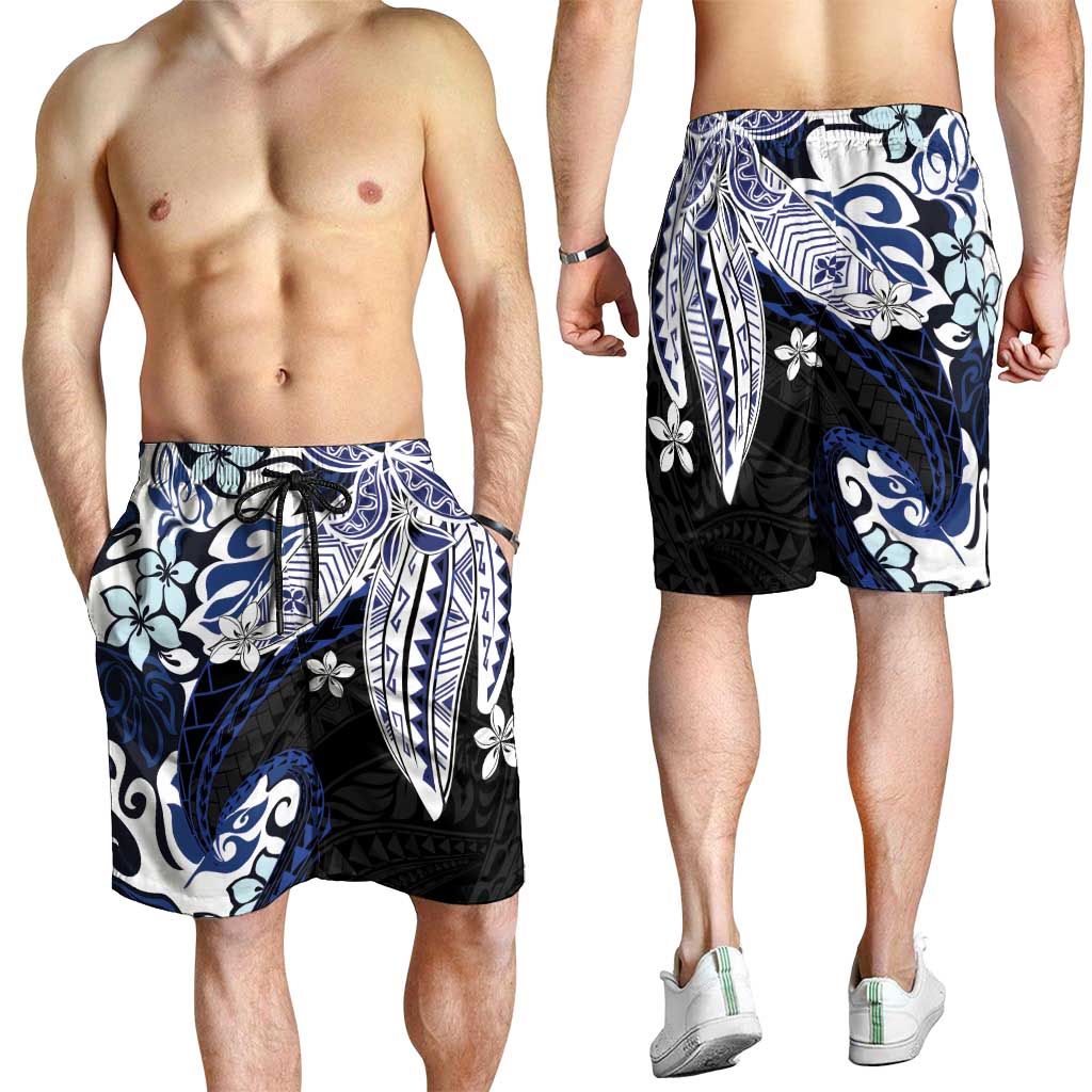 Monstera Plumeria Flowers Blue Shorts for Men Polynesian Pattern LT01 - Polynesian Pride