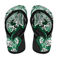 Monstera Plumeria Flowers Green Flip Flops Polynesian Pattern
