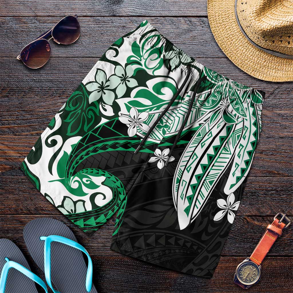 Monstera Plumeria Flowers Green Shorts for Men Polynesian Pattern LT01 Green - Polynesian Pride