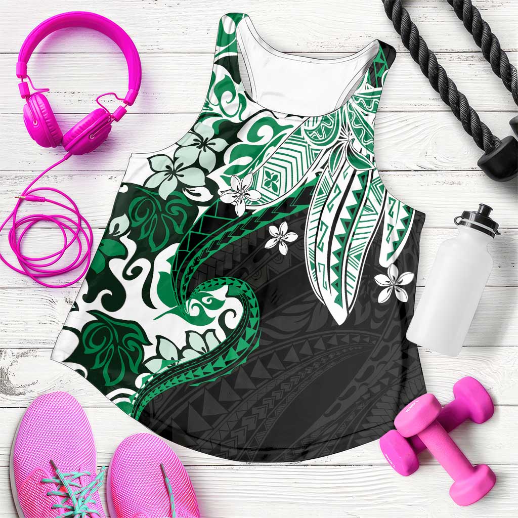 Monstera Plumeria Flowers Green Women Racerback Tank Polynesian Pattern LT01 Green - Polynesian Pride