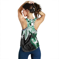 Monstera Plumeria Flowers Green Women Racerback Tank Polynesian Pattern
