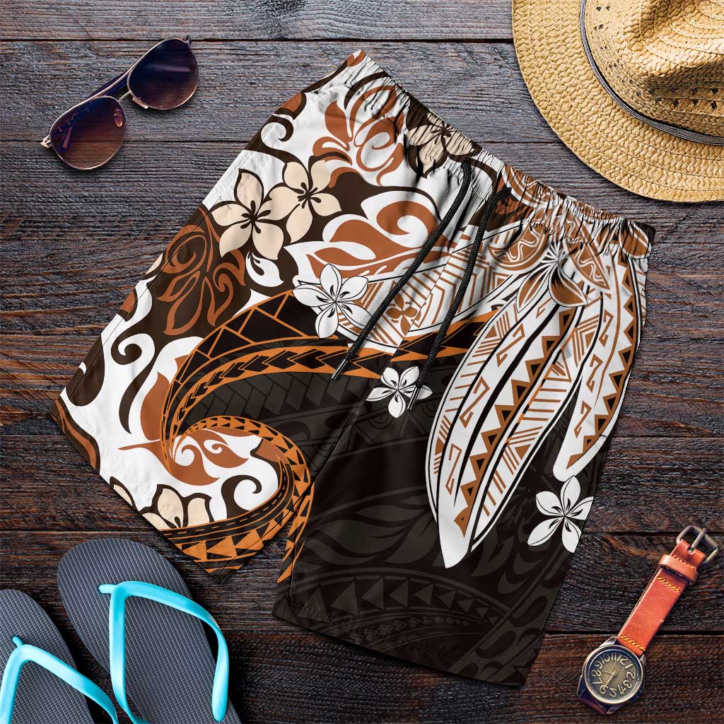 Monstera Plumeria Flowers Orange Shorts for Men Polynesian Pattern LT01 Orange - Polynesian Pride