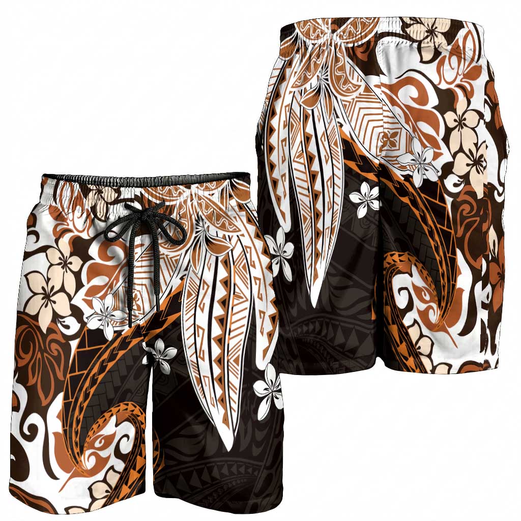 Monstera Plumeria Flowers Orange Shorts for Men Polynesian Pattern LT01 - Polynesian Pride