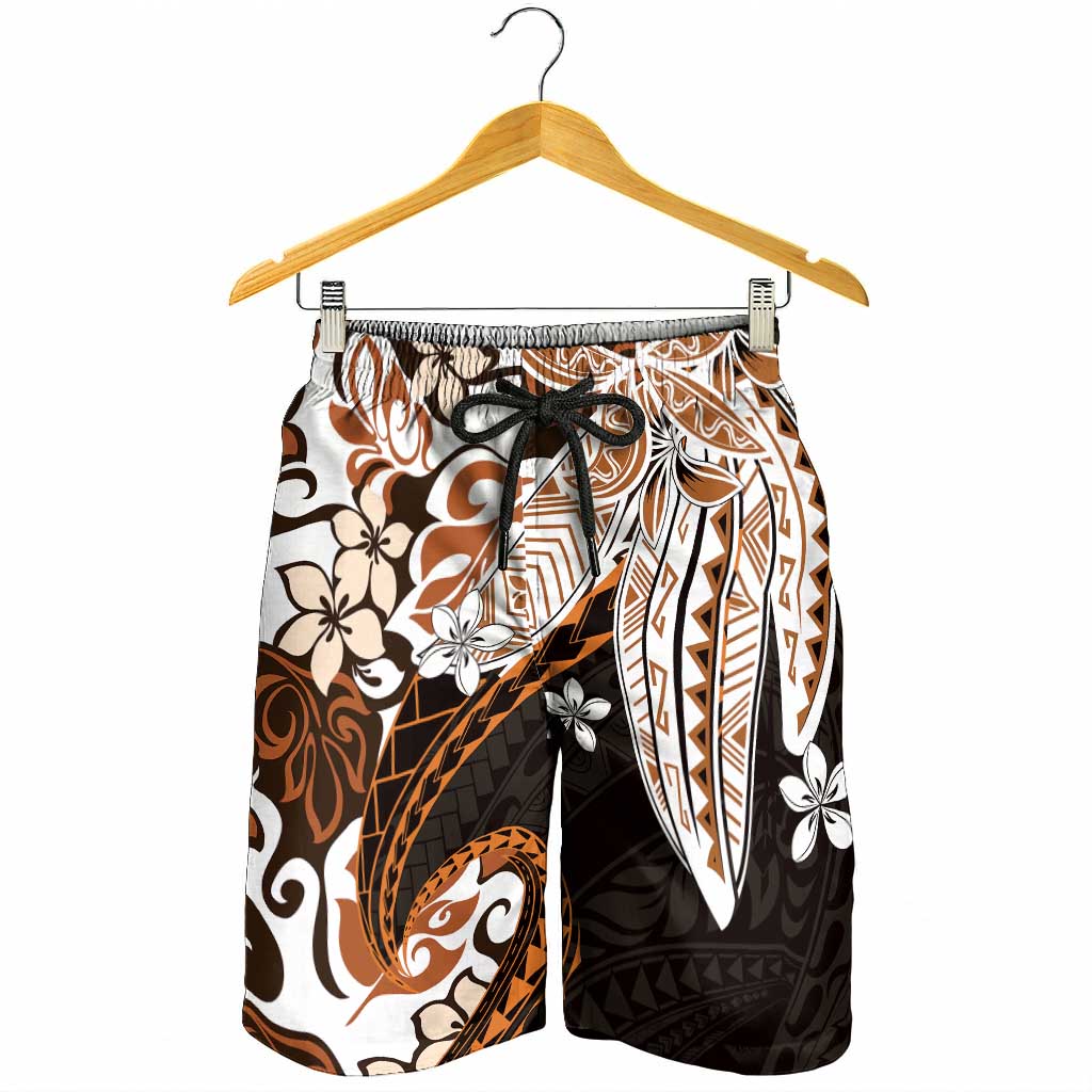 Monstera Plumeria Flowers Orange Shorts for Men Polynesian Pattern LT01 - Polynesian Pride