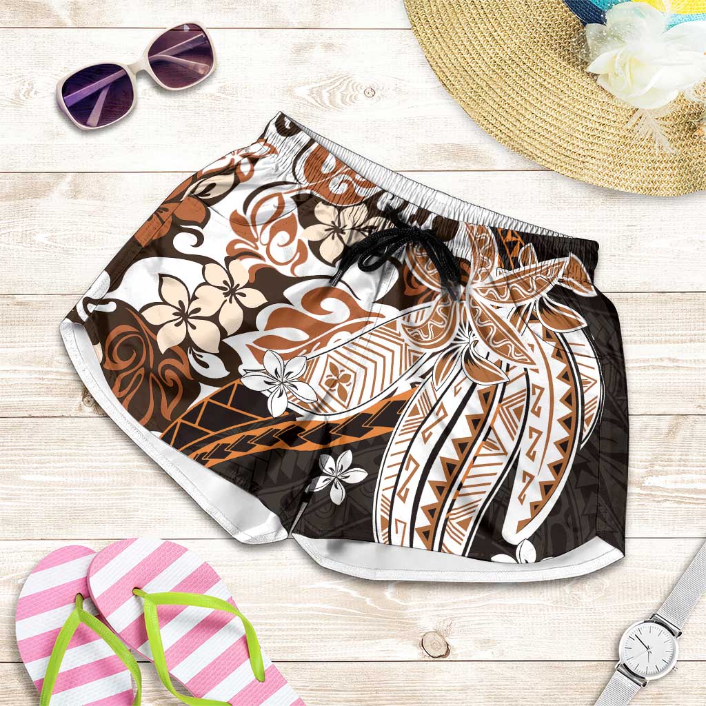 Monstera Plumeria Flowers Orange Shorts for Women Polynesian Pattern LT01 Orange - Polynesian Pride