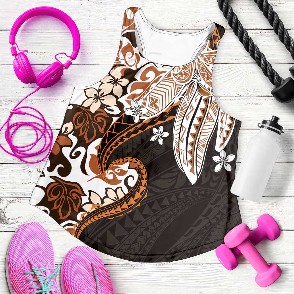 Monstera Plumeria Flowers Orange Women Racerback Tank Polynesian Pattern LT01 Orange - Polynesian Pride