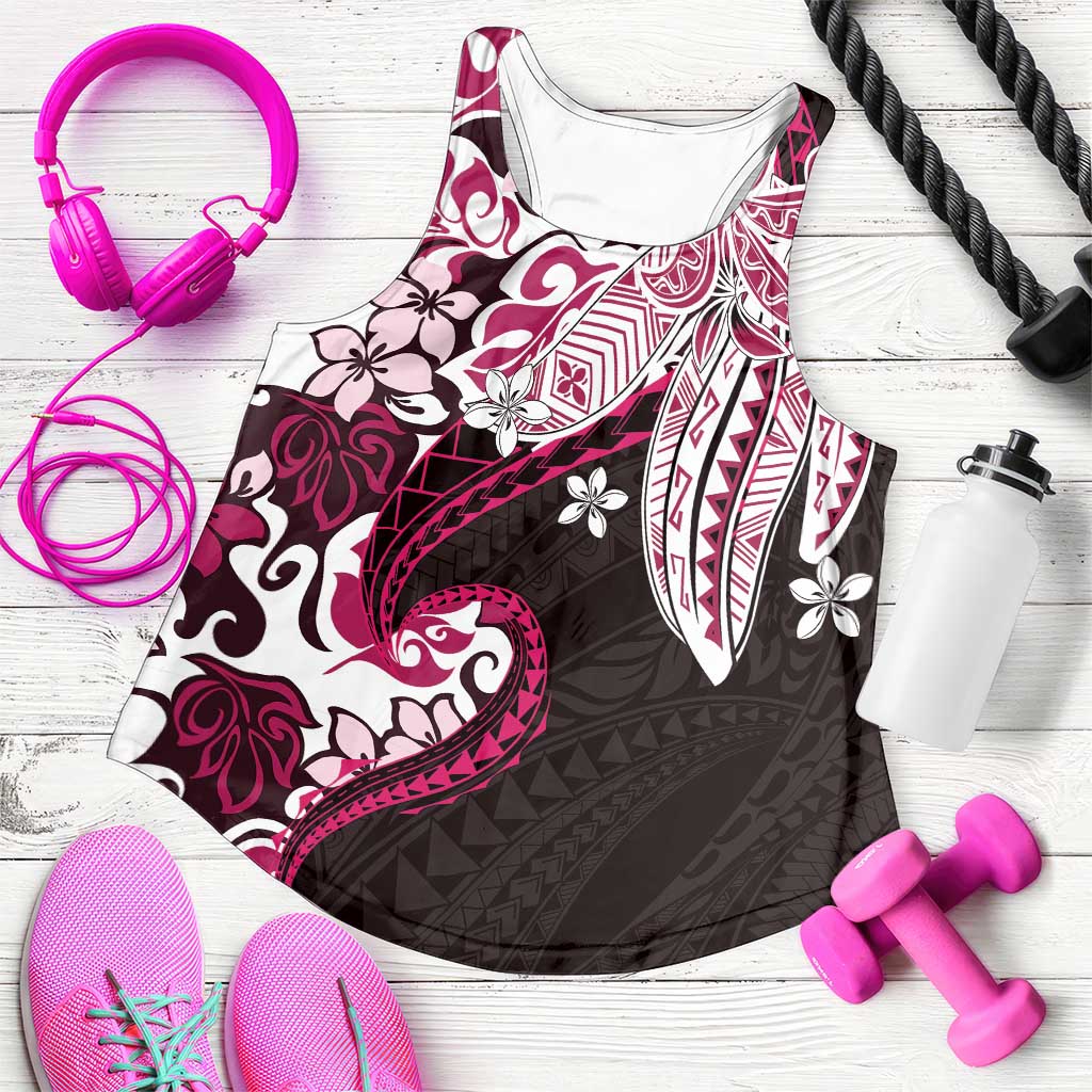 Monstera Plumeria Flowers Pink Women Racerback Tank Polynesian Pattern LT01 Pink - Polynesian Pride