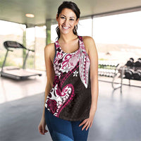 Monstera Plumeria Flowers Pink Women Racerback Tank Polynesian Pattern