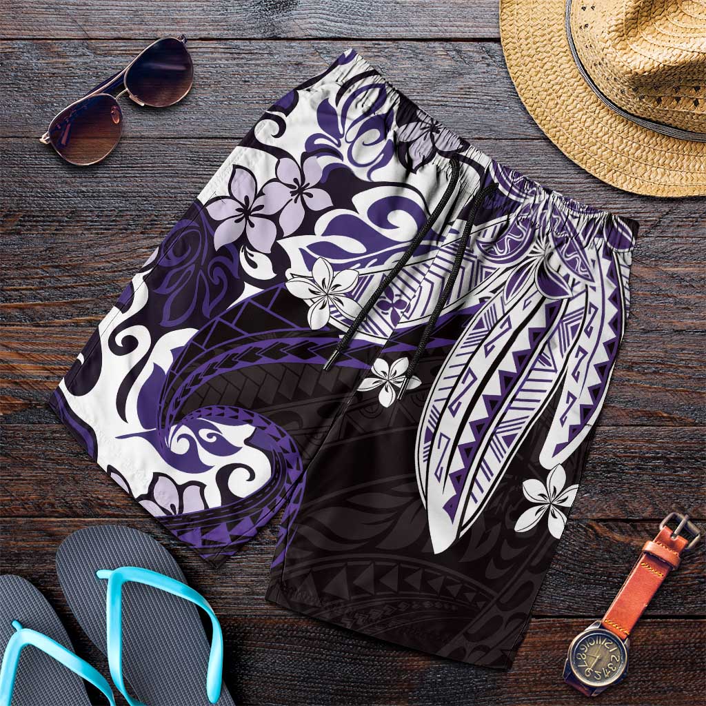 Monstera Plumeria Flowers Purple Shorts for Men Polynesian Pattern LT01 Purple - Polynesian Pride