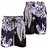 Monstera Plumeria Flowers Purple Shorts for Men Polynesian Pattern