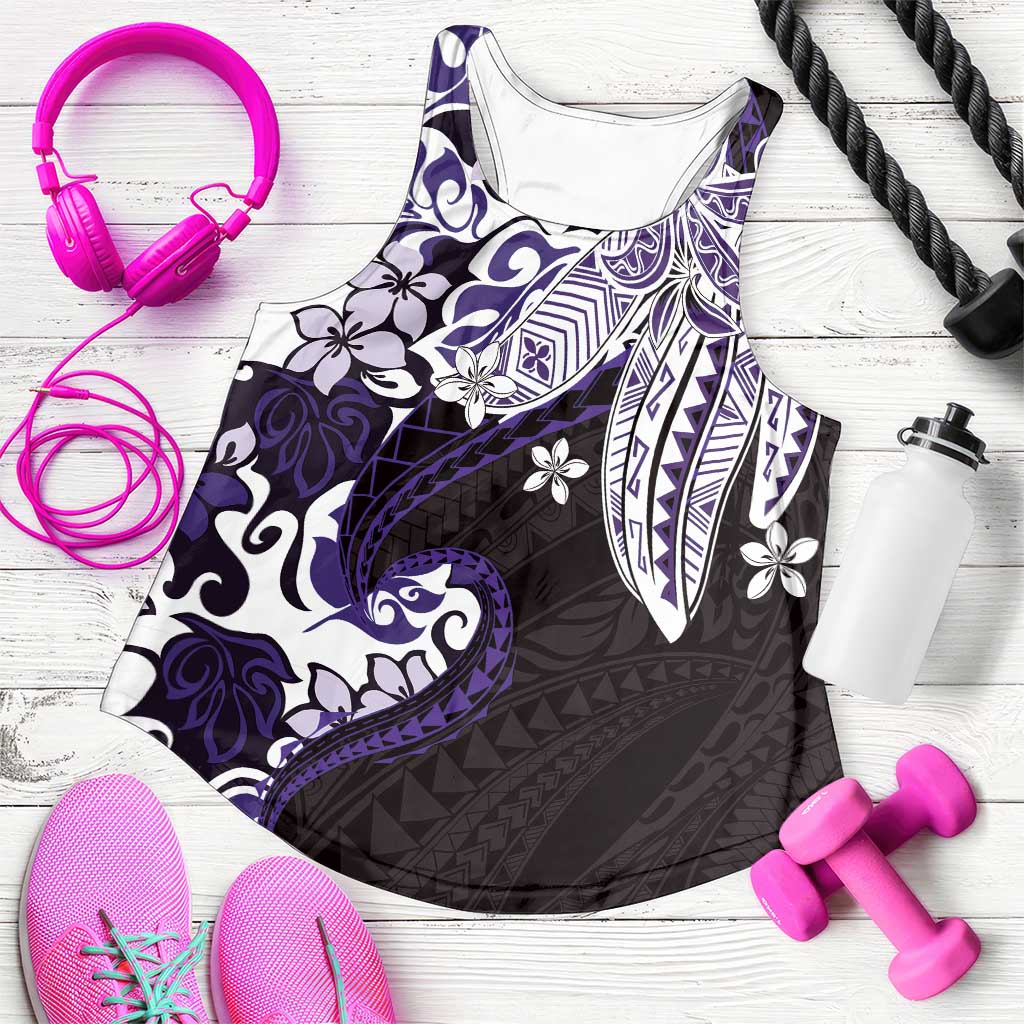 Monstera Plumeria Flowers Purple Women Racerback Tank Polynesian Pattern LT01 Purple - Polynesian Pride