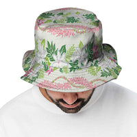 Monstera Tiare Plumeria Lei Pattern Bucket Hat Green Version