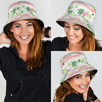 Monstera Tiare Plumeria Lei Pattern Bucket Hat Green Version