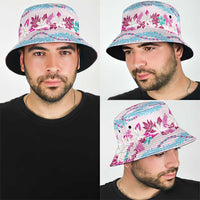 Monstera Tiare Plumeria Lei Pattern Bucket Hat Pink Version