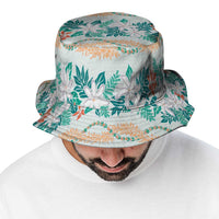 Monstera Tiare Plumeria Lei Pattern Bucket Hat Teal Version