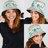 Monstera Tiare Plumeria Lei Pattern Bucket Hat Teal Version