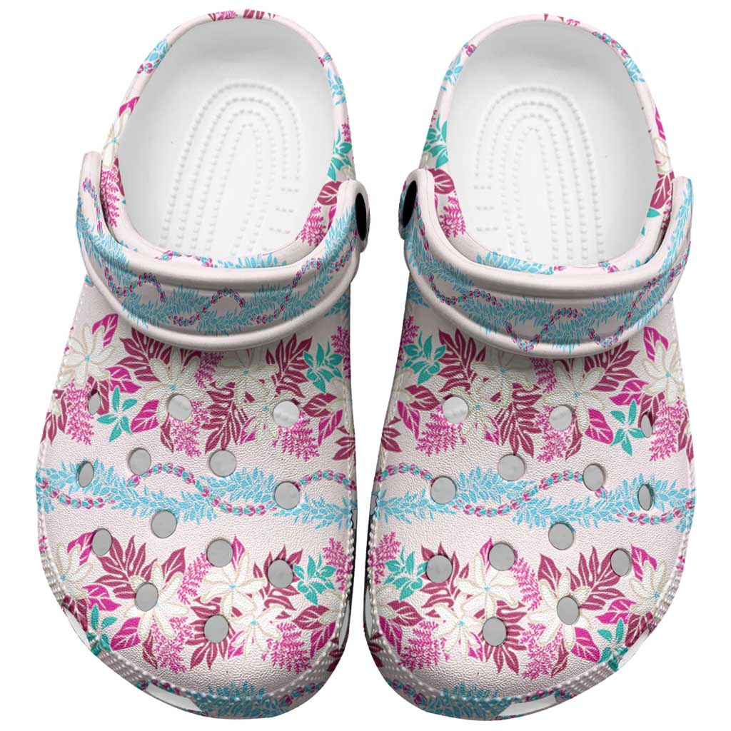 Monstera Tiare Plumeria Lei Pattern Clogs Shoes Pink Version