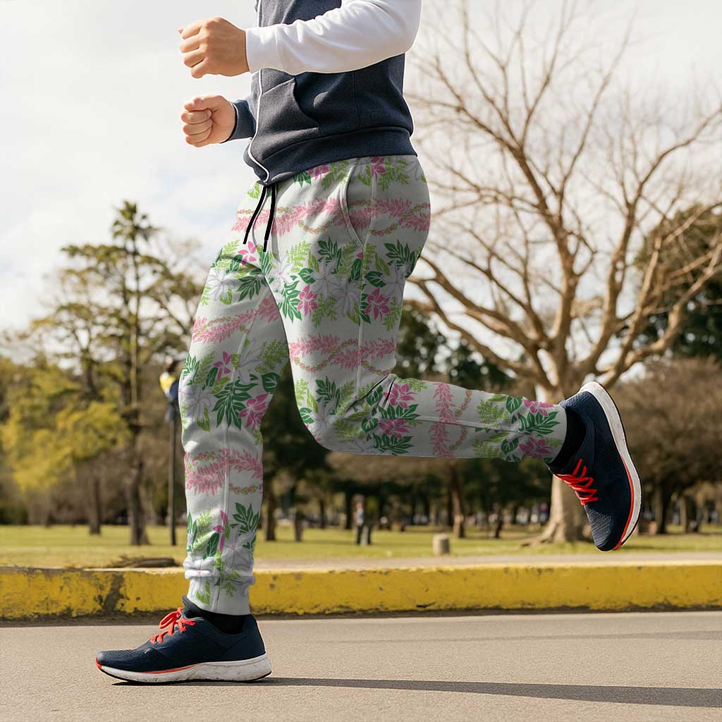 Monstera Tiare Plumeria Lei Pattern Jogger Pants Green Version LT01 - Polynesian Pride