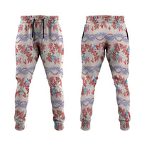 Monstera Tiare Plumeria Lei Pattern Jogger Pants Red Version LT01 Red - Polynesian Pride