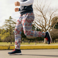 Monstera Tiare Plumeria Lei Pattern Jogger Pants Red Version LT01 - Polynesian Pride