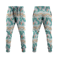 Monstera Tiare Plumeria Lei Pattern Jogger Pants Teal Version