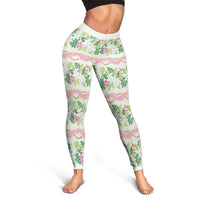 Monstera Tiare Plumeria Lei Pattern Leggings Green Version