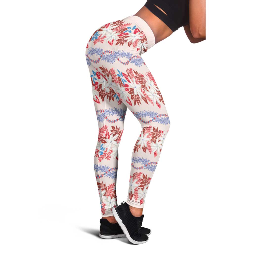 Monstera Tiare Plumeria Lei Pattern Leggings Red Version LT01 - Polynesian Pride