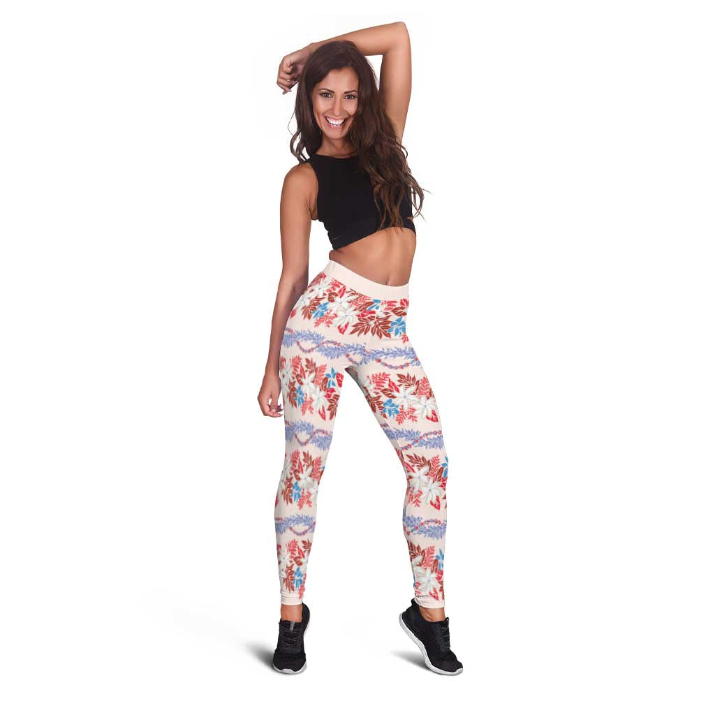 Monstera Tiare Plumeria Lei Pattern Leggings Red Version LT01 - Polynesian Pride