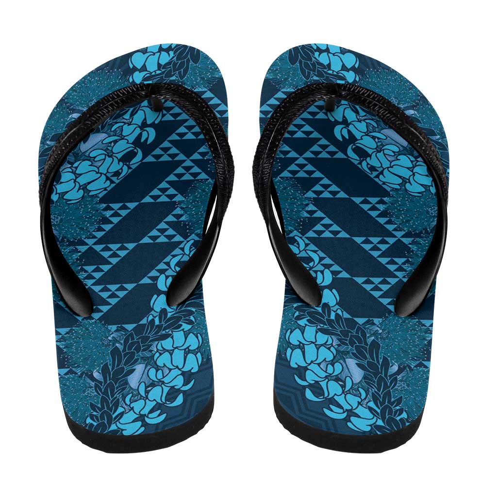 Naval Night Aloha Hawaii Flip Flops Hawaiian Kakau Ohia Lehua Lei - Polynesian Pride