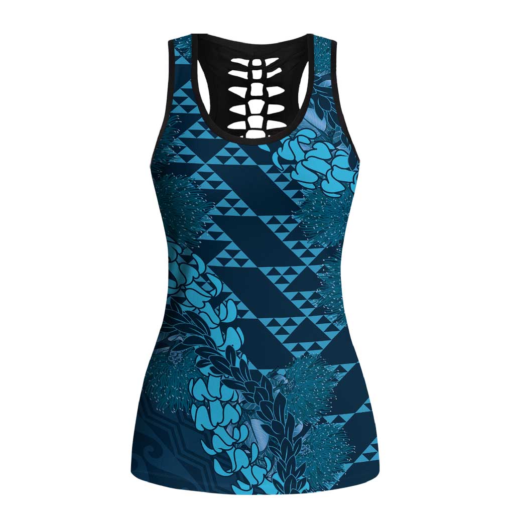 Naval Night Aloha Hawaii Hollow Tank Top Hawaiian Kakau Ohia Lehua Lei - Polynesian Pride
