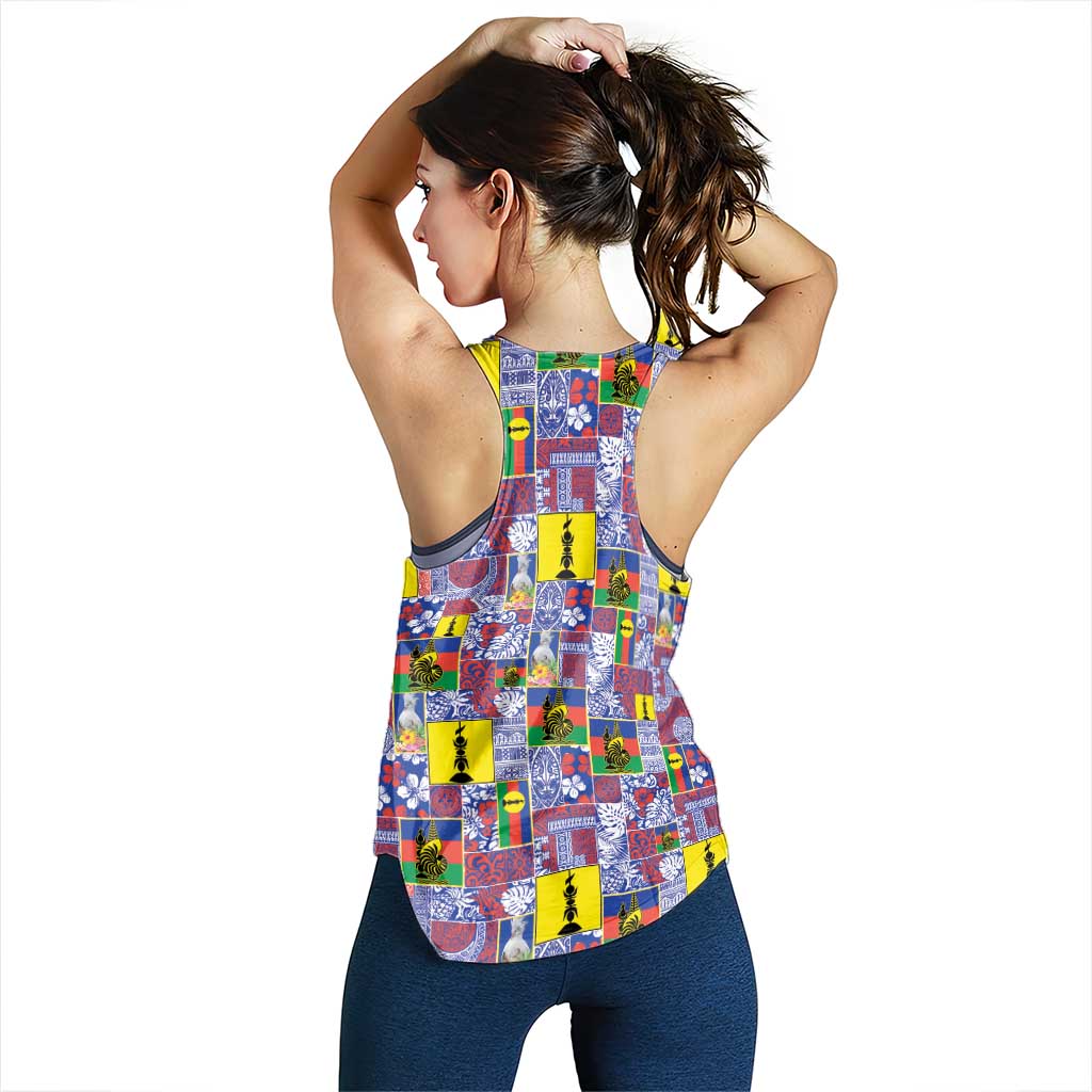 New Caledonia Joyeux Noel Women Racerback Tank Pacific Patchwork Xmas Vibes - Polynesian Pride