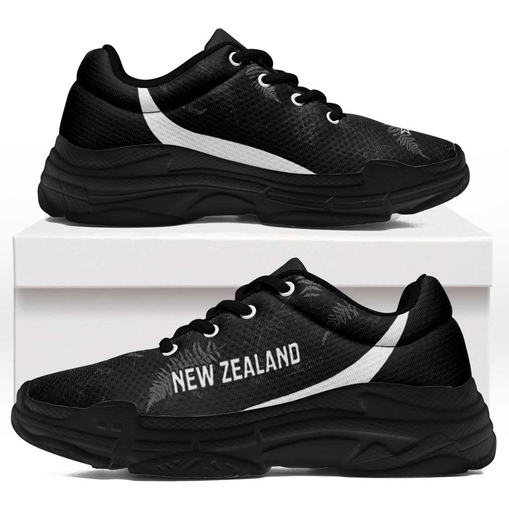 New Zealand 2026 Football Chunky Sneakers Go All White Silver Fern Curve Stylized LT14 Black - Polynesian Pride
