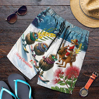 New Zealand and Australia Merry Christmas Shorts for Men Kiwi Birds Skiing and Koala Santa Riding Kangaroo LT03 Multicolor - Polynesian Pride