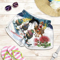 New Zealand and Australia Merry Christmas Shorts for Women Kiwi Birds Skiing and Koala Santa Riding Kangaroo LT03 Multicolor - Polynesian Pride