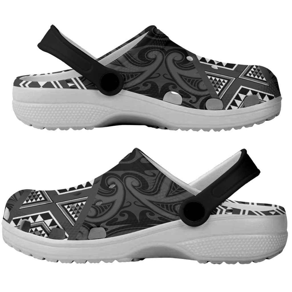 New Zealand Aotearoa Clogs Shoes Black Taniko Art Maori Pattern LT05 - Polynesian Pride