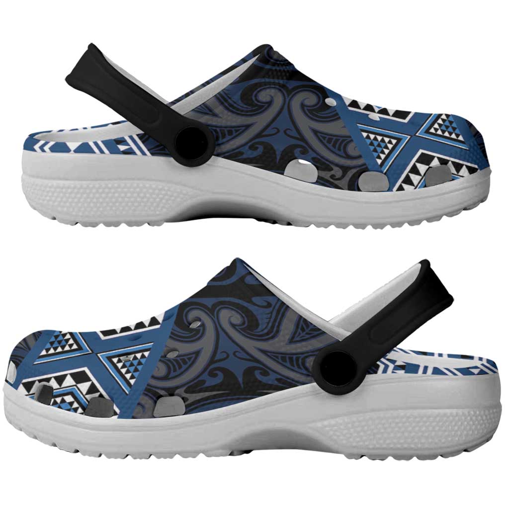 New Zealand Aotearoa Clogs Shoes Blue Taniko Art Maori Pattern LT05 - Polynesian Pride