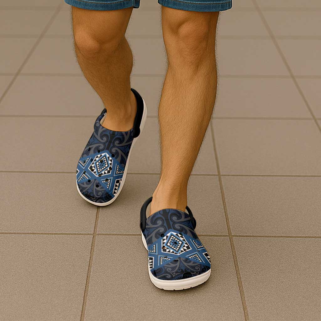 New Zealand Aotearoa Clogs Shoes Blue Taniko Art Maori Pattern LT05 - Polynesian Pride