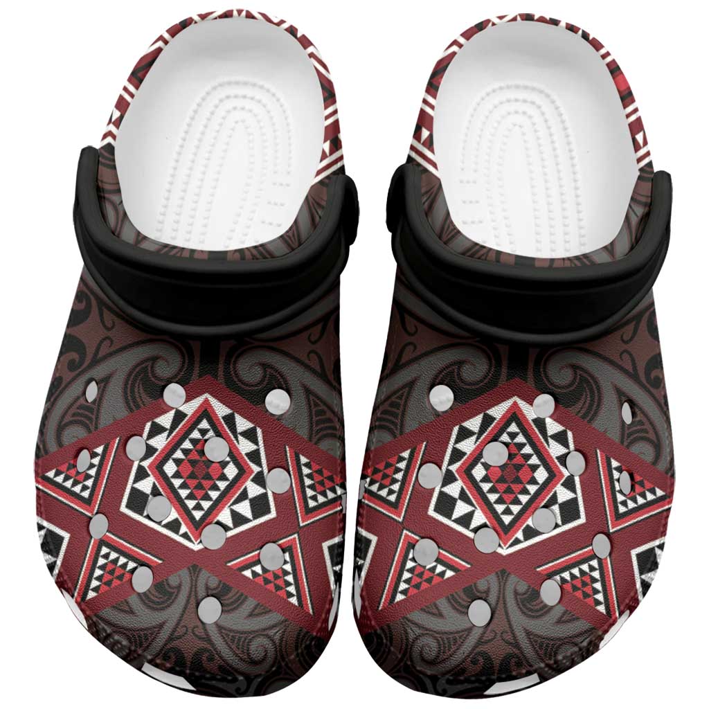 New Zealand Aotearoa Clogs Shoes Red Taniko Art Maori Pattern LT05 Red - Polynesian Pride