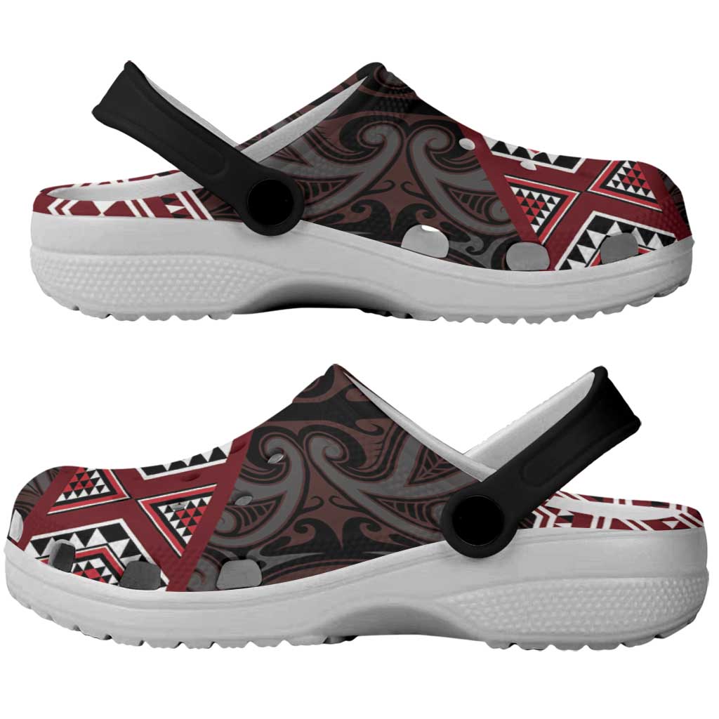 New Zealand Aotearoa Clogs Shoes Red Taniko Art Maori Pattern LT05 - Polynesian Pride