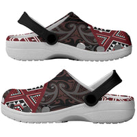 New Zealand Aotearoa Clogs Shoes Red Taniko Art Maori Pattern LT05 - Polynesian Pride