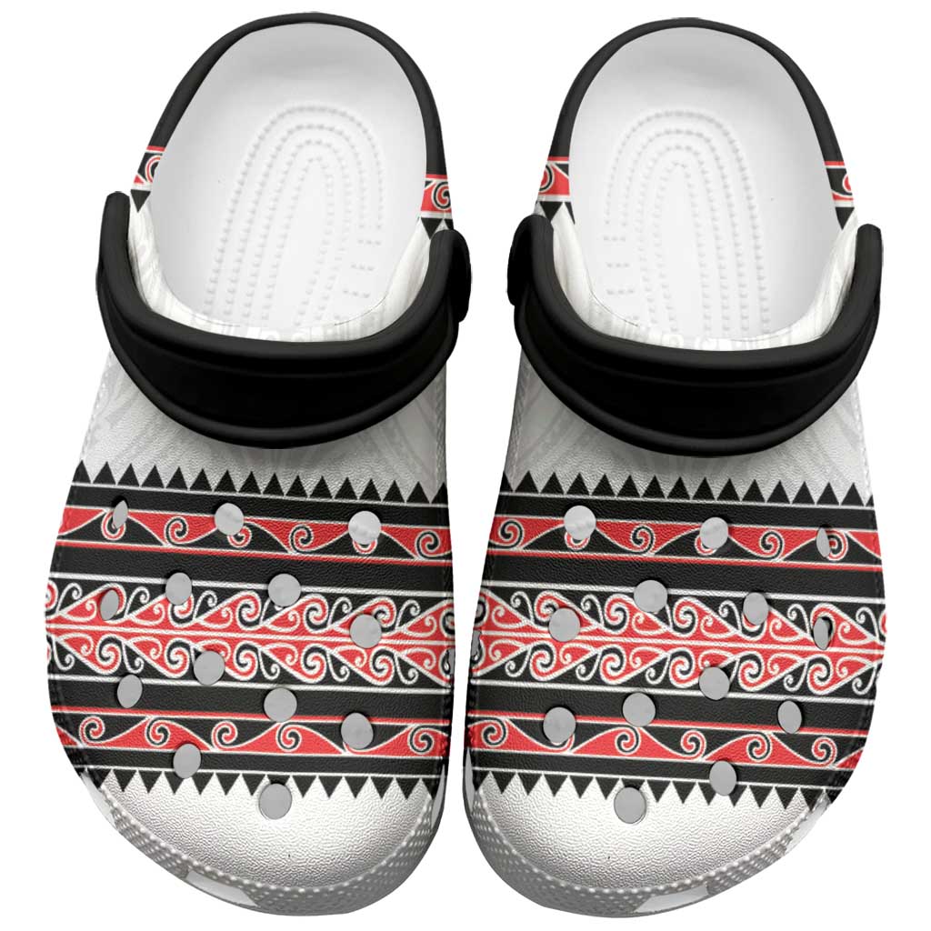 New Zealand Aotearoa Clogs Shoes With Kowhaiwhai Pattern Red Version LT05 Red - Polynesian Pride